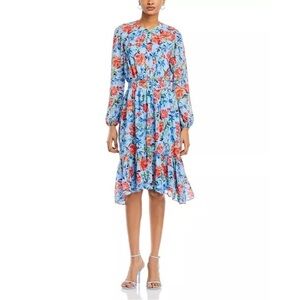 Tahari Long Sleeve Smocked Waist Floral Clip-Dot Dress – Size Small | NWT